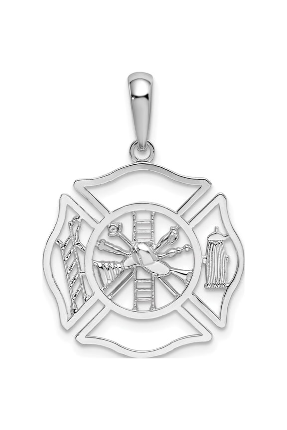 Sterling Silver Polished Cut-Out Fireman Shield Pendant (Width 20) (Length 29) - Jbsp