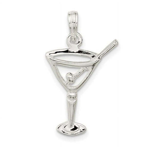 Sterling Silver Polished Cut-Out Martini with Olive Pendant