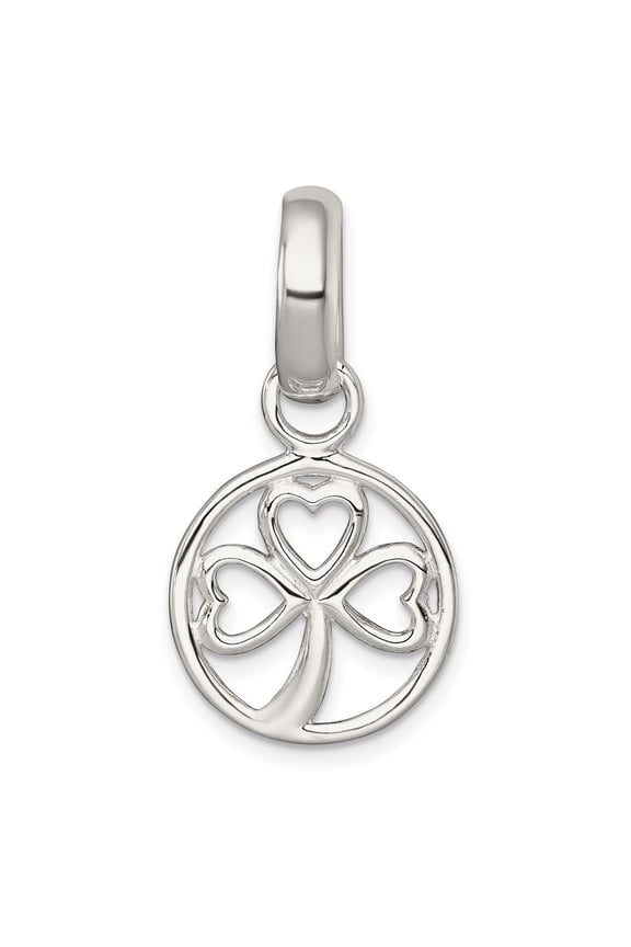 Sterling Silver Polished Cut-out 3-leaf Clover in Circle Pendant