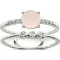 thumbnail image 1 of Sterling Silver Polished Cz And Pink Quartzite Double Ring (Size 6) Made In Thailand qr7337-6, 1 of 5