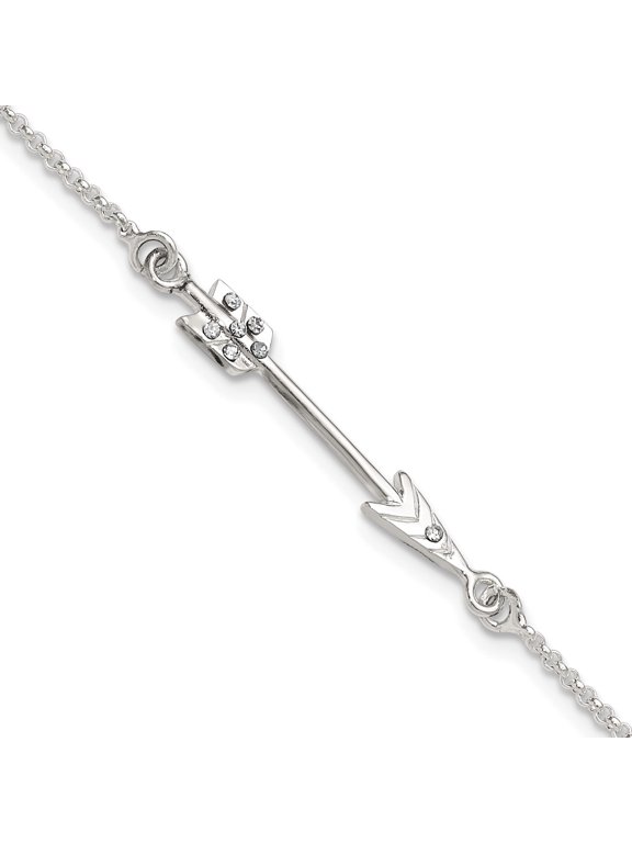Sterling Silver Polished CZ Arrow Bracelet