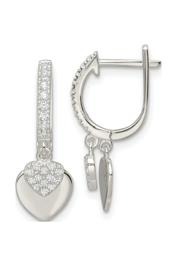 Sterling Silver Polished Cz Dangle Hearts Hinged Hoop Earrings (21.6 X 8) Made In Thailand qe16437
