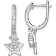 Sterling Silver Polished Cz Dangle Moon And Star Hinged Hoop Earrings 22.7 X 9.3 Made In Thailand qe16481