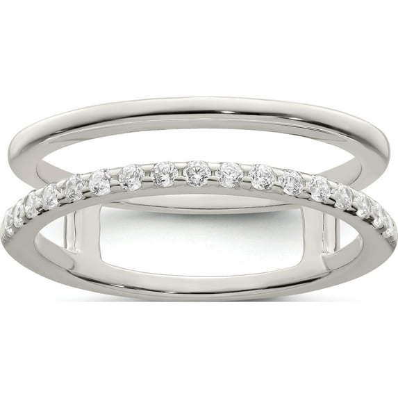 Sterling Silver Polished Cz Double Ring Guard (Size 8) Made In Thailand qr7279-8