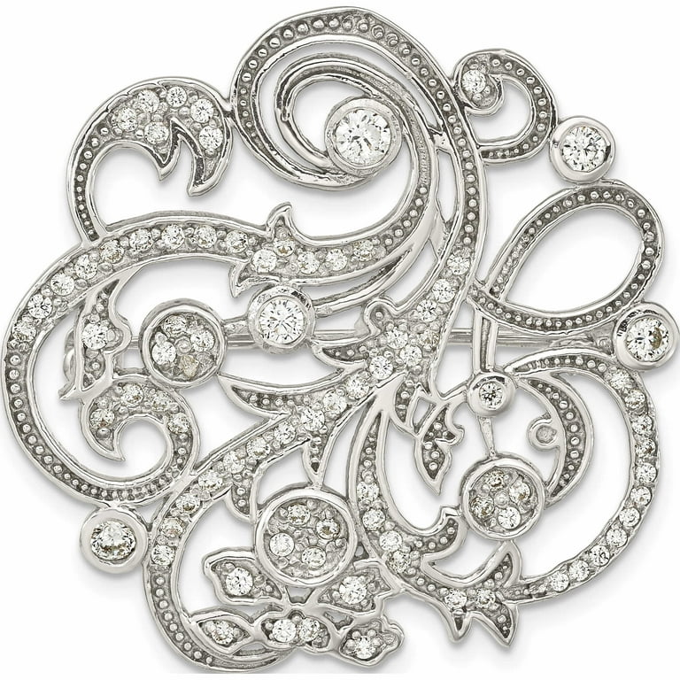 Sterling Silver Polished Cz Filigree Floral Vintage Style