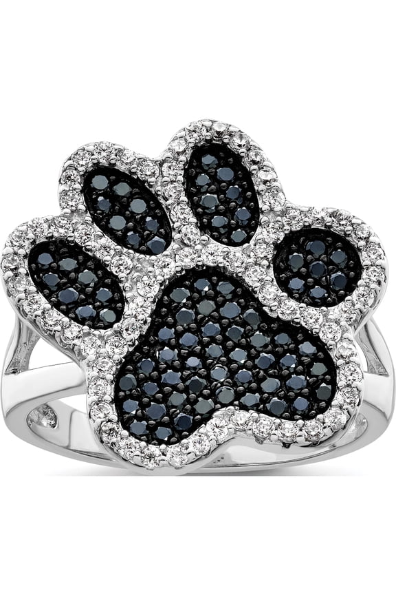 Sterling Silver Polished Cz Paw Print Ring (Size 6) Made In China qr7218-6