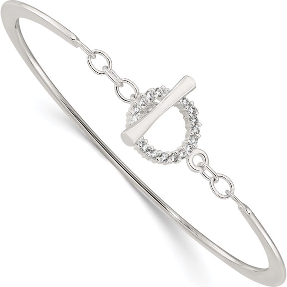 Sterling Silver Polished Cz Toggle Clasp Bangle Bracelet (Width 1.55) - Jbsp