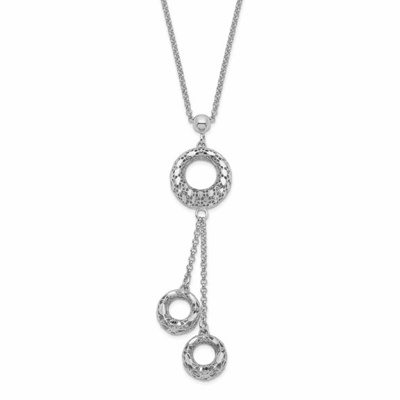 Finest Gold Sterling Silver Polished D&C Circle Dangle Necklace