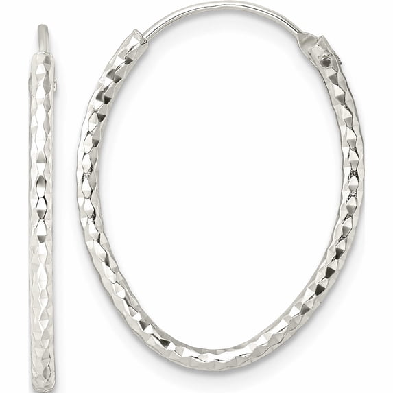Sterling Silver Polished D/C Oval Endless Hoop Earrings (24.4 X 19) Made In India qe15821