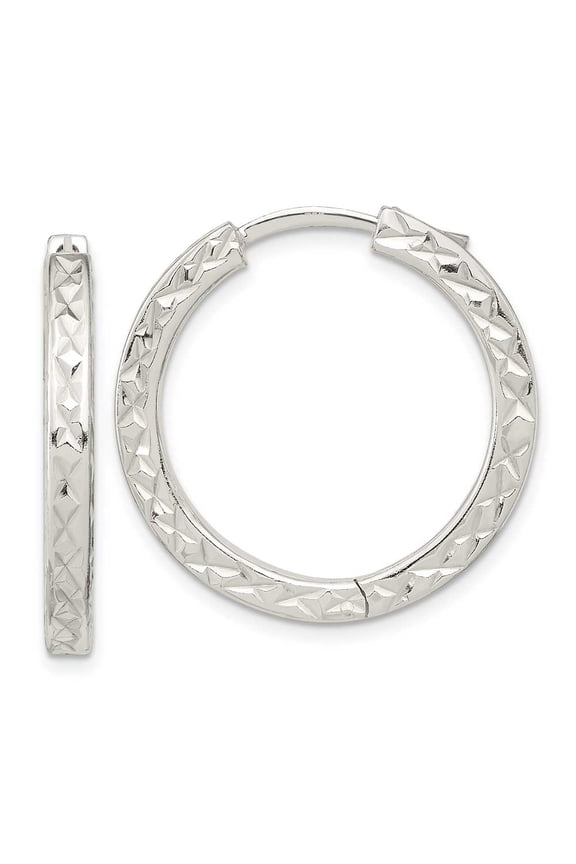 Finest Gold Sterling Silver Polished D&C Square Tube Locking Hoop Earrings