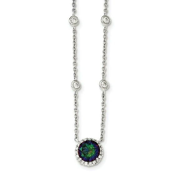 Sterling Silver Polished Dark Mystic Cubic Zirconia Necklace - 18 Inch - Measures 1mm Wide