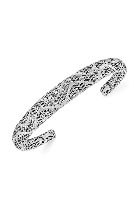Gem & Harmony Sterling Silver Polished Diamond-Cut Cuff Bangle Bracelet for Women