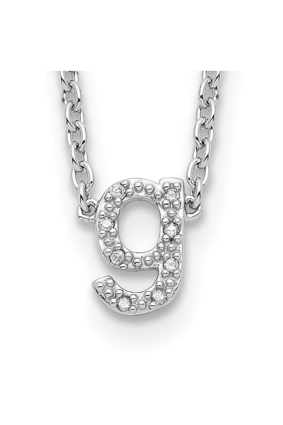 Sterling Silver Polished Diamond Initial g with 16 + 2 in ext Necklace