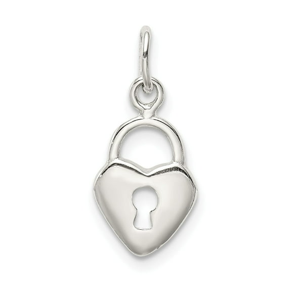 Sterling Silver Polished Diamond-cut Heart Lock Charm