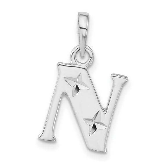 Sterling Silver Polished Diamond-cut Initial N Pendant QC7424N