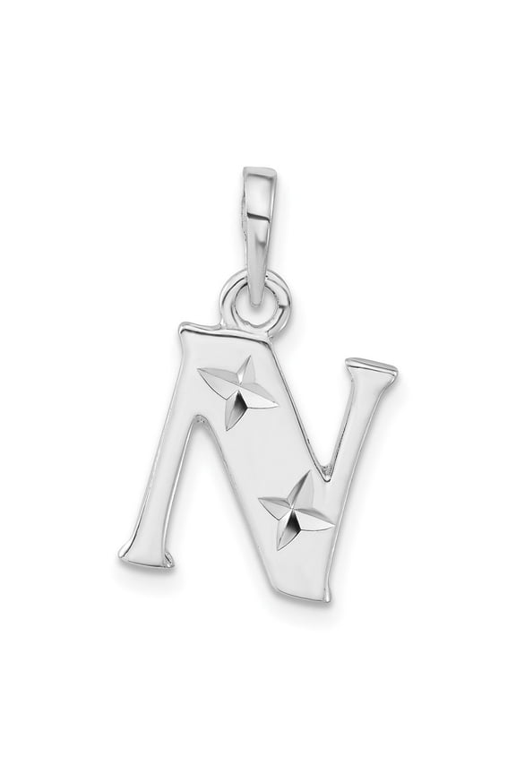 Sterling Silver Polished Diamond-cut Initial N Pendant QC7424N