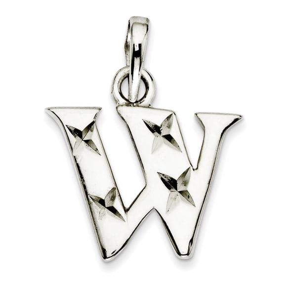 Sterling Silver Polished Diamond-cut Initial W Pendant Charm