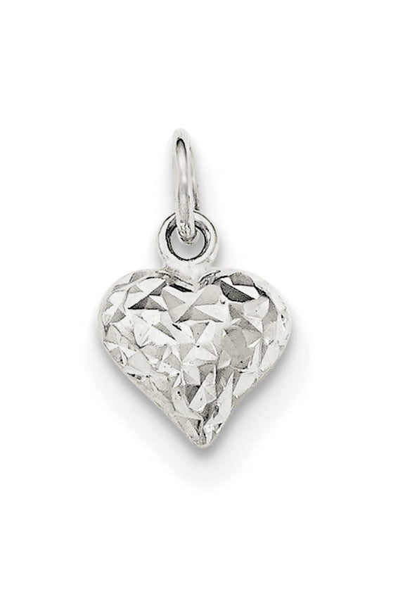Sterling Silver Polished Diamond-cut Puff Heart Charm QC8467