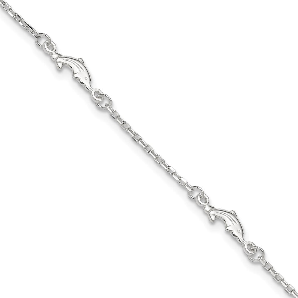 Sterling Silver Polished Dolphin 10in Plus 1in Ext. Anklet