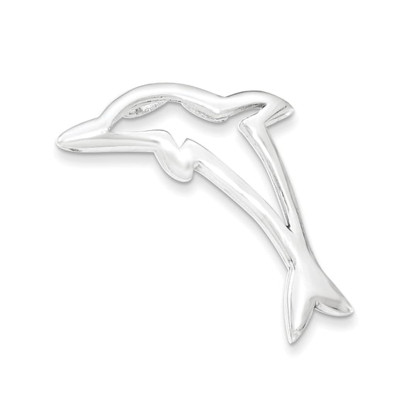Finest Gold Sterling Silver Polished Dolphin Chain Slide