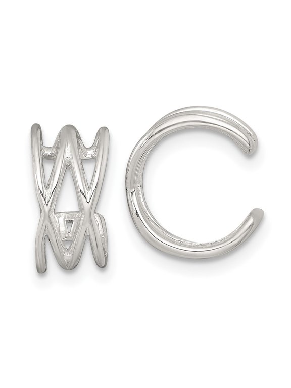 Sterling Silver Polished Double Criss Cross Pair of Ear Cuffs