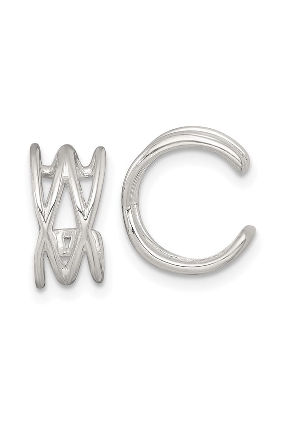 Sterling Silver Polished Double Criss Cross Pair of Ear Cuffs