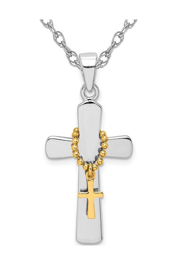 Sterling Silver Polished Double Cross Pendant Necklace with Chain