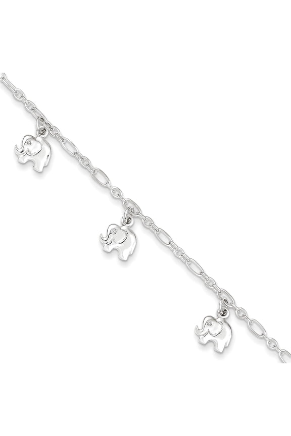 Sterling Silver Polished Elephants with 1in ext. 's Bracelet