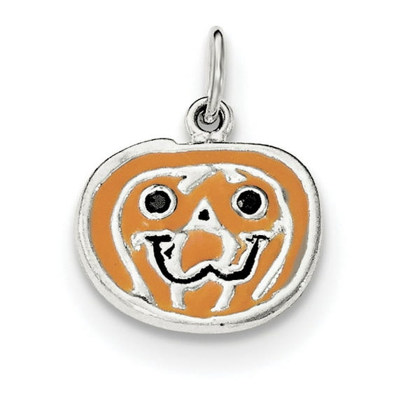 Sterling Silver Polished Enamel Pumpkin Pendant Made In India qc8609