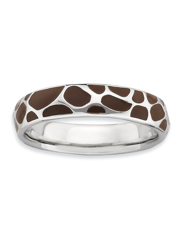 Sterling Silver Polished Enameled Animal Print Ring