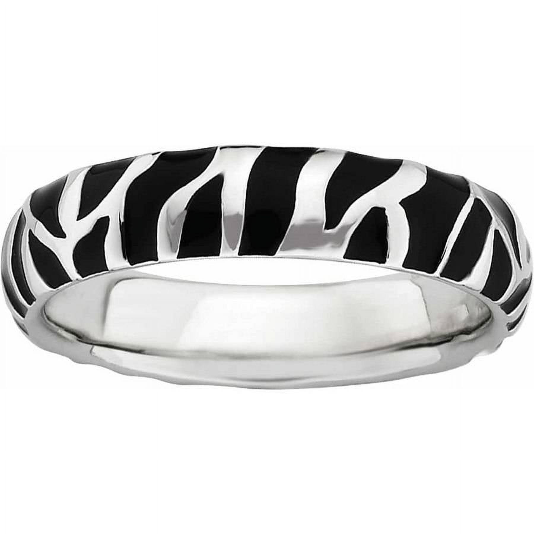 Sterling Silver Polished Enameled Animal Print Ring