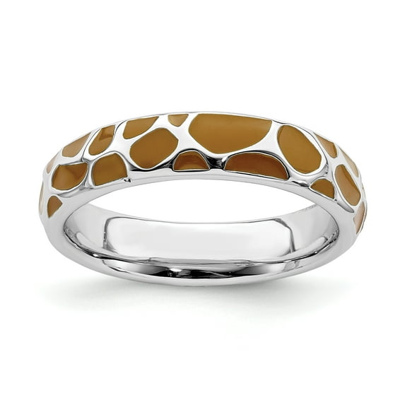 Sterling Silver Polished Enameled Animal Print Ring