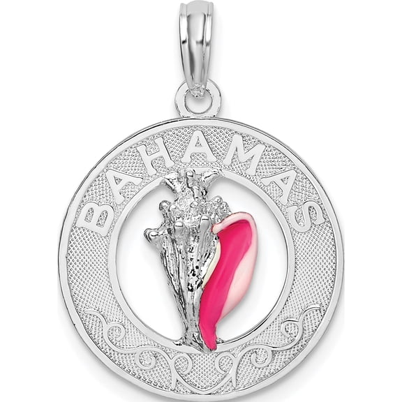 Jewelry by Sweet Pea De-Ani Sterling Silver Rhodium-Plated Enameled Bahamas Circle with Shell Pendant