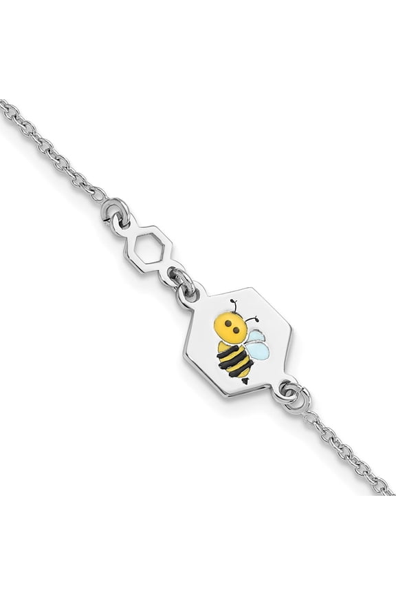 Sterling Silver Polished Enameled Bee 6in Children's Bracelet