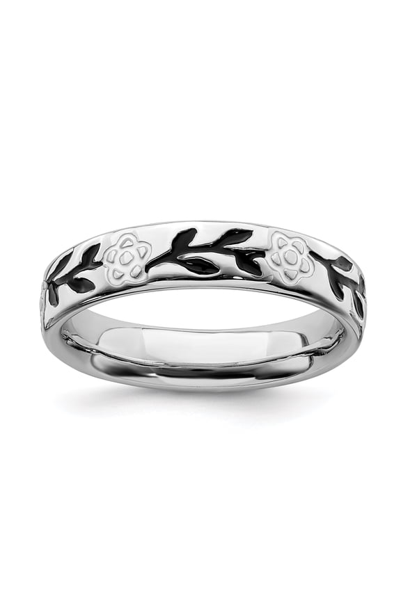 Sterling Silver Polished Enameled Flower Ring