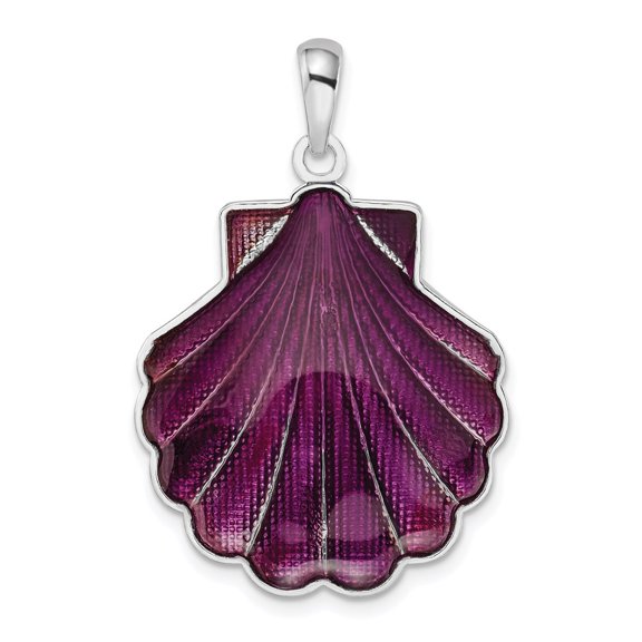 Finest Gold Sterling Silver Polished Enameled Large Purple Shell Pendant