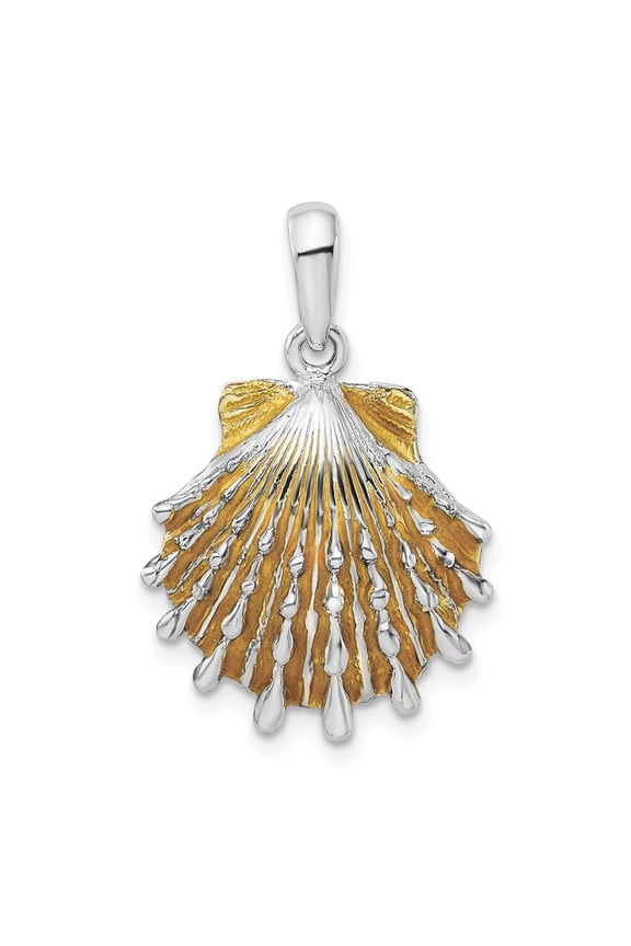 Finest Gold Sterling Silver Polished Enameled Orange Lions Paw Shell Pendant