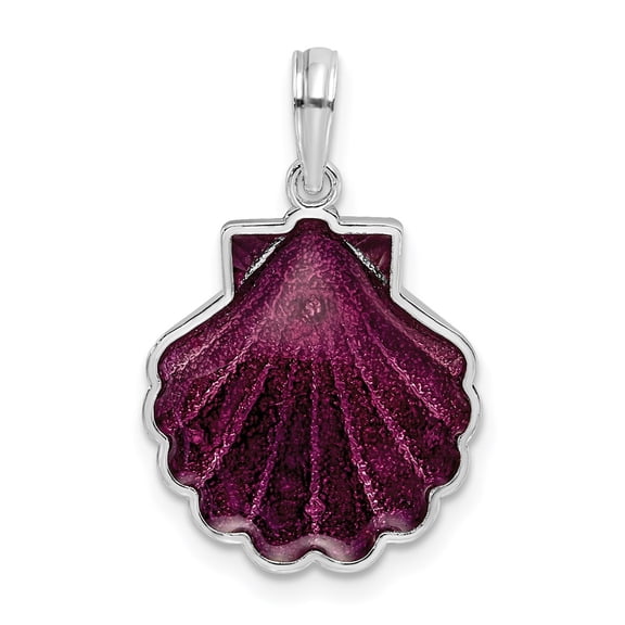 Finest Gold Sterling Silver Polished Enameled Small Purple Shell Pendant