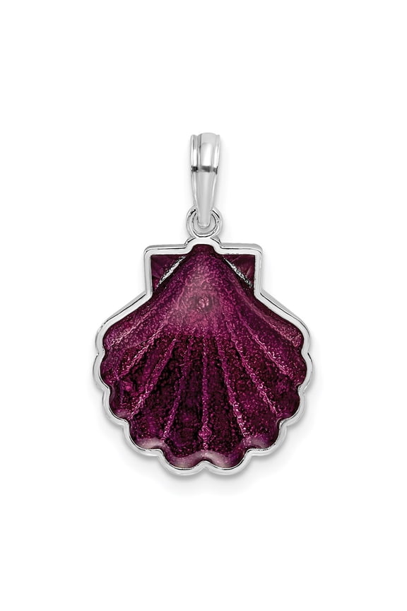 Finest Gold Sterling Silver Polished Enameled Small Purple Shell Pendant
