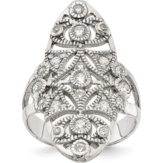 Sterling Silver Polished Fancy Cz Ring (Size 6) Made In Thailand qr7278-6