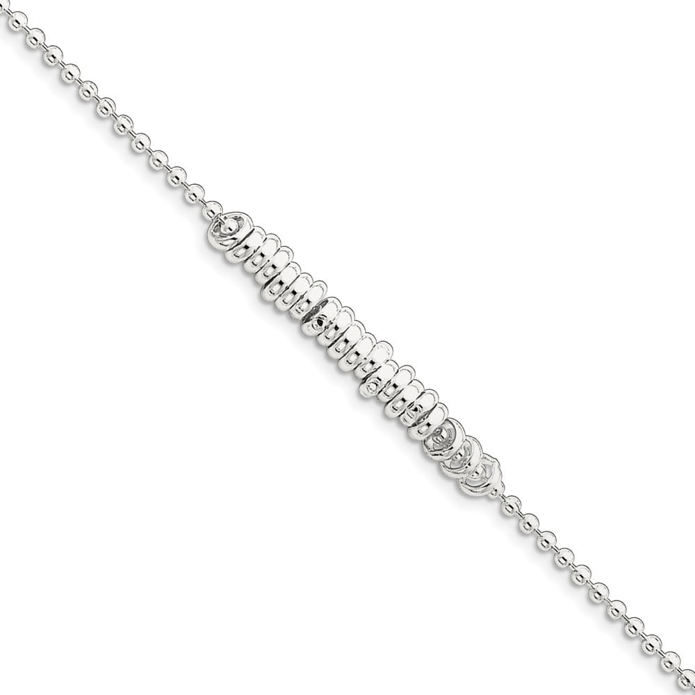 Sterling Silver Polished Fancy Ringed Anklet - 5.0 Grams - 10 Inch - Spring Ring - Measures 4mm Wide