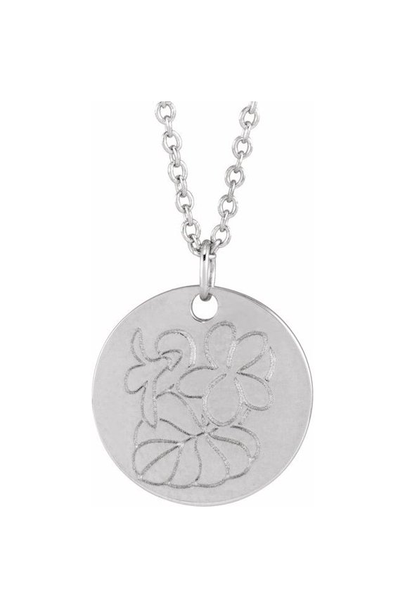 Sterling Silver Polished February Violet Birth Flower 16-18" Necklace