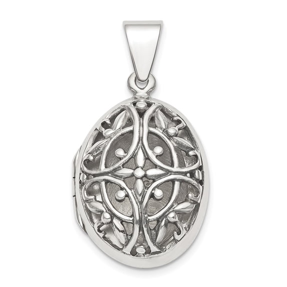 Sterling Silver Polished Filigree 17mm Oval Locket - 4.8 Grams