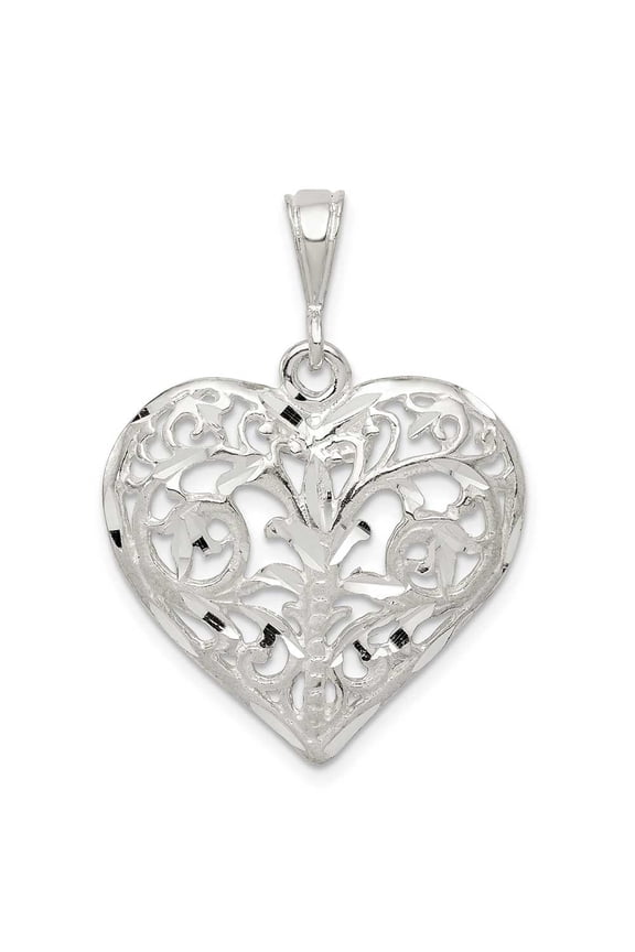 Sterling Silver Polished Filigree Heart Pendant
