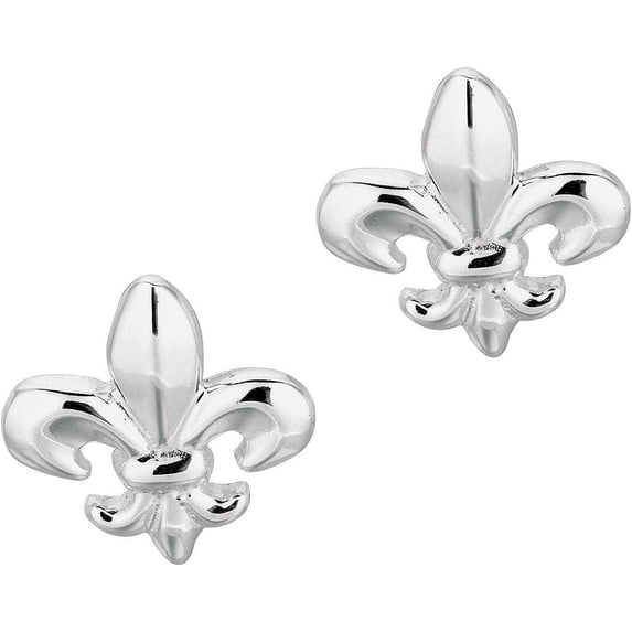 Sterling Silver Polished Fleur De Lis Stud Earring with Push Back. This item is Rhodium Plated.