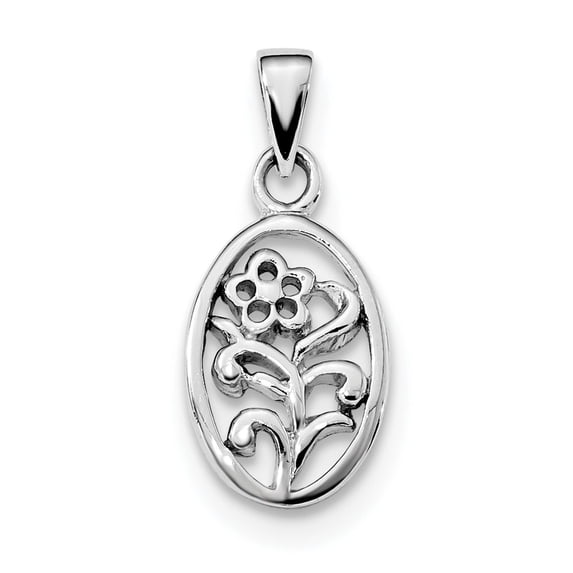 Sterling Silver Polished Flower in Oval Pendant Charm