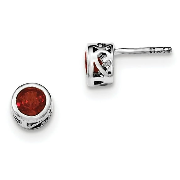 Sterling Silver Polished Garnet Round Post Earrings - .63 cwt - Measures 7x7mm Wide