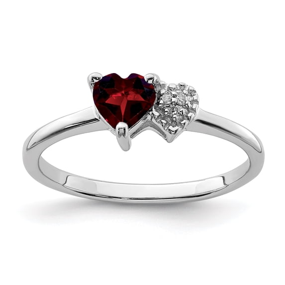 Sterling Silver Polished Garnet and Diamond Ring Size 7