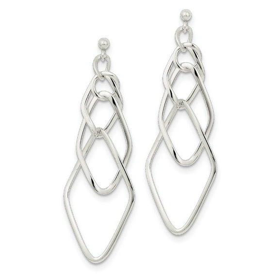 Sterling Silver Polished Geometric Post Dangle Earrings - 4.8 Grams - Measures 62x20mm Wide