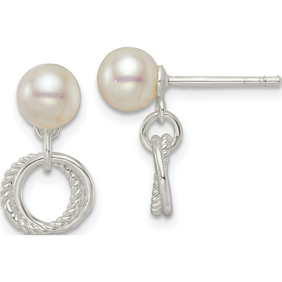 Sterling Silver Polished Glass Pearl Dangle Post Earrings (16.85 X 8) Made In Thailand qe16007